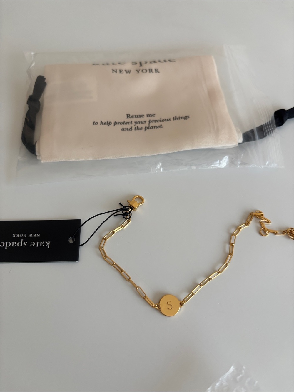 Kate Spade ♠️ Gold Chain Bracelet with Initial 'S' Disc with Dusty - Picture 6 of 6